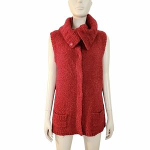 Sundance Wool Blend Sleeveless Snap Front Sweater Womens M Red Versatile Collar